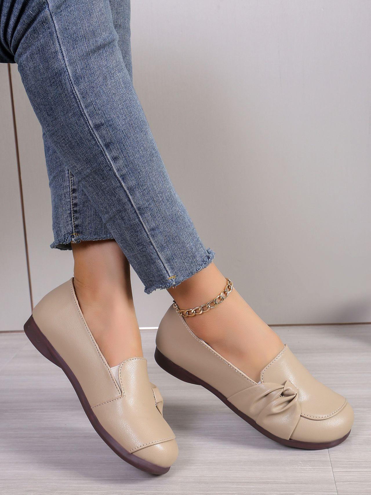 

2025 new large size women s shoes single shoes women s beef tendon soft sole shallow mouth European and American casual flat bottom mother shoes in 43 бежевый