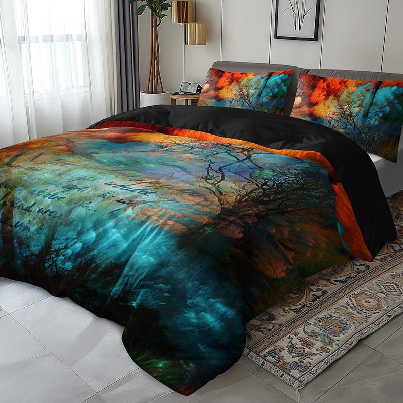3pcs Abstract Tree Watercolor Bedding Duvet Cover Set Autumn Tree Bedding Quilt Set Modern Abstract Themed Bed Quilt Set Fall