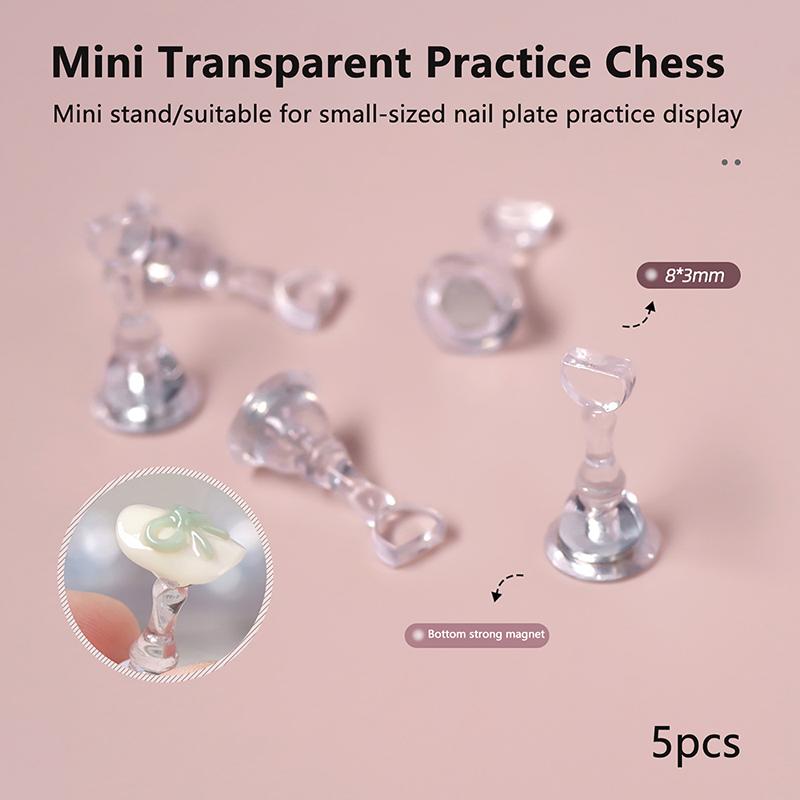 5Pcs Acrylic Nail Stand Tips Holders Chess Shaped Fingernail Diy Magnetic Training Practice Display Manicure Nail Tool