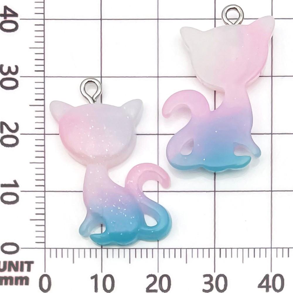 10-Color Gradient Glitter Cartoon Animal Kitten Charms for DIY Handmade Jewelry