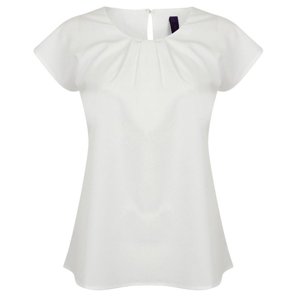 Henbury Womens/Ladies Pleated Front Capped Sleeved Blouse