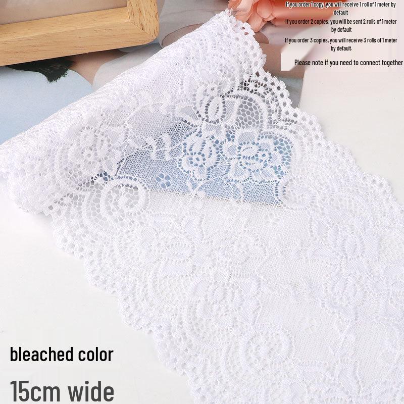 Bordo in pizzo elastico morbido largo 15 cm per decorazione di abbigliamento e gonne fai da te in bianco o nero
