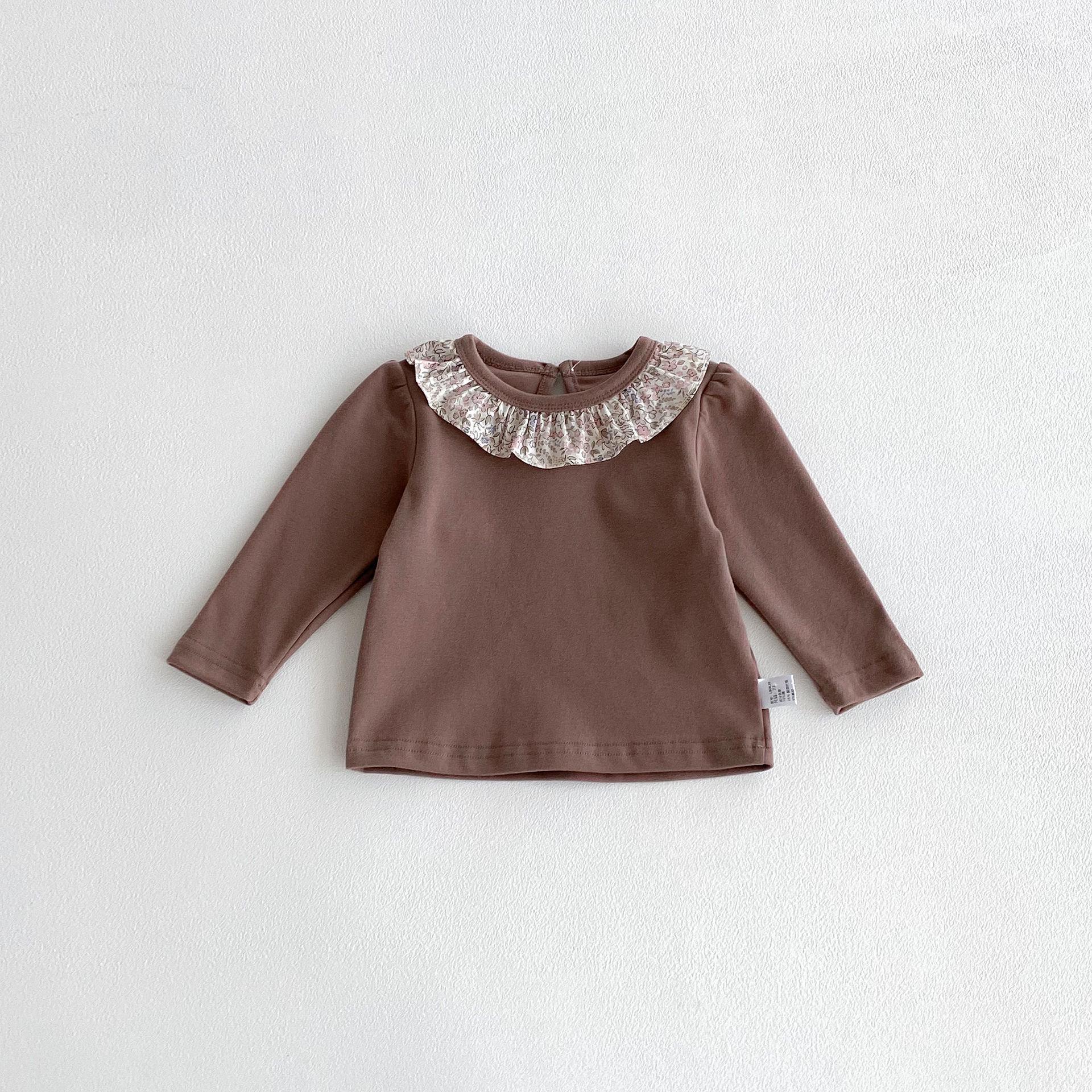 

2025 Korean Style Floral Lace Peter Pan Collar Long Sleeve Baby Girls Top 80 cm кофейный