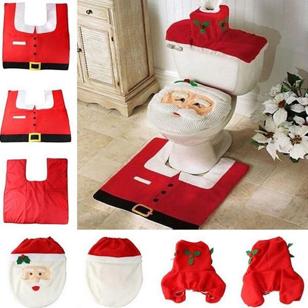 Festliches Weihnachts-WC-Sitzbezug-Set mit Weihnachtsmann-, Schneemann- und Rentiermotiven