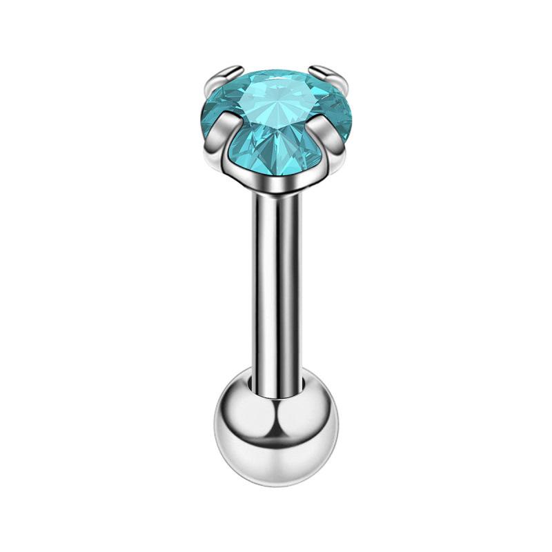 Stainless Steel Cubic Zirconia Stud Earrings - Round Four-Claw Cartilage Piercing Jewelry