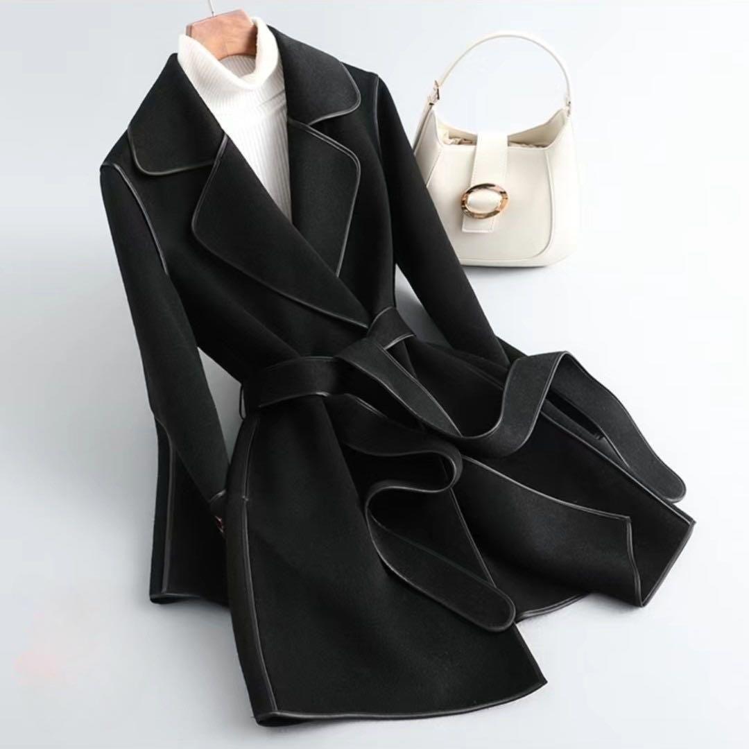 

Кашемировое пальто ручной работы для женщин, двухсторонняя короткая верхняя одежда, облегающее пальто высокого класса, настраиваемое под заказ, весна и осень 4XL чёрный