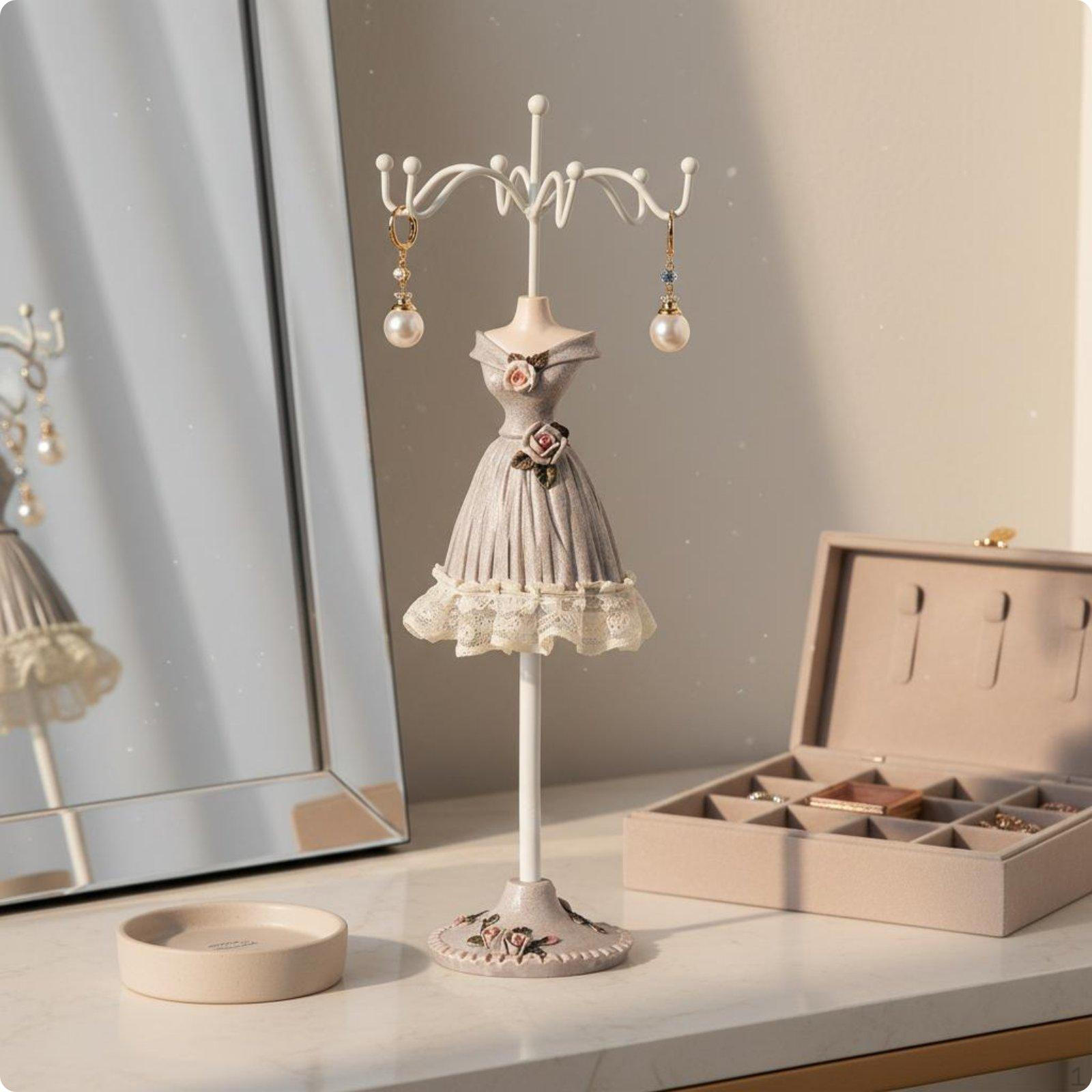Mannequin Jewelry Stand Decorative Earring Necklace Holder Sophisticated Tree Display for Light Gray No 1