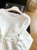 Women's French Lace Patchwork Hollow Knit Pullover – Soft, Fluffy, Waist-Cinched, Stylish Long Sleeve for Early Autumn