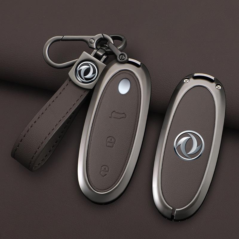 3 Buttons Zinc Alloy + Leather Car Key Case Cover Shell Skin Holder for 2024 Dongfeng NAMMI 01 New Energy Remote Key Protection