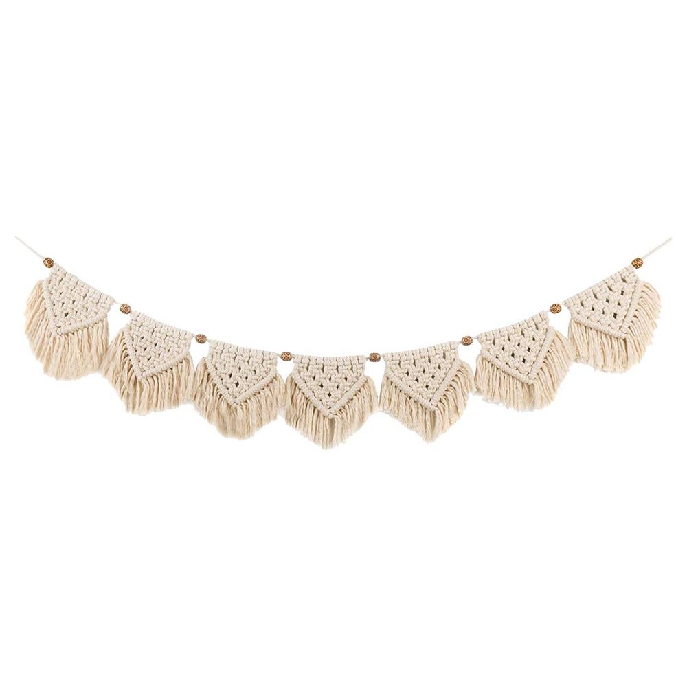 Hand-woven Boho Macrame Tapestry Wall Macrame Macrame Garland Banner with Wood Beads Home Wall Art Decoration for Apartment