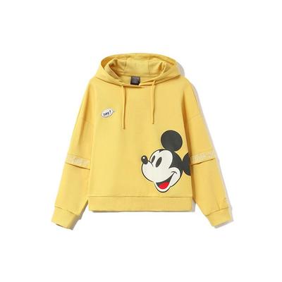 Li Ning X Disney Collaboration Sports Fashion Series Mickey Print Loose Pullover Hoodie Women Hoodies Milk-Candy-Yellow AWDR328-2