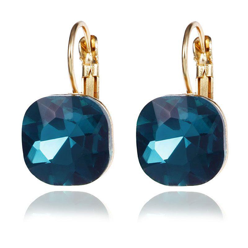 Trendy Square Crystal Drop Earrings for Women Wedding Party Elegant Jewelry Golden Geometry Loop Earrings White Pink Blue