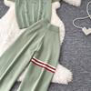 Lässiges Strick-Set mit süßem Welpenmotiv für Damen, Sommer, Umlegekragen Pullover-Top und Weitbeinige Hosen, Zweiteiliges Set für Damen