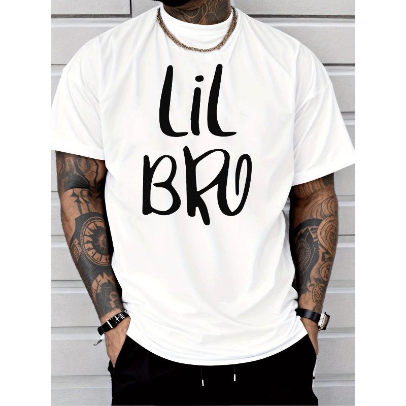

Мужская футболка с принтом Lil Bro - Футболка с коротким рукавом и круглым вырезом с рукописным принтом белыми буквами, Дышащая и отводящая влагу, Всесезонная посадка для спортзала S белый