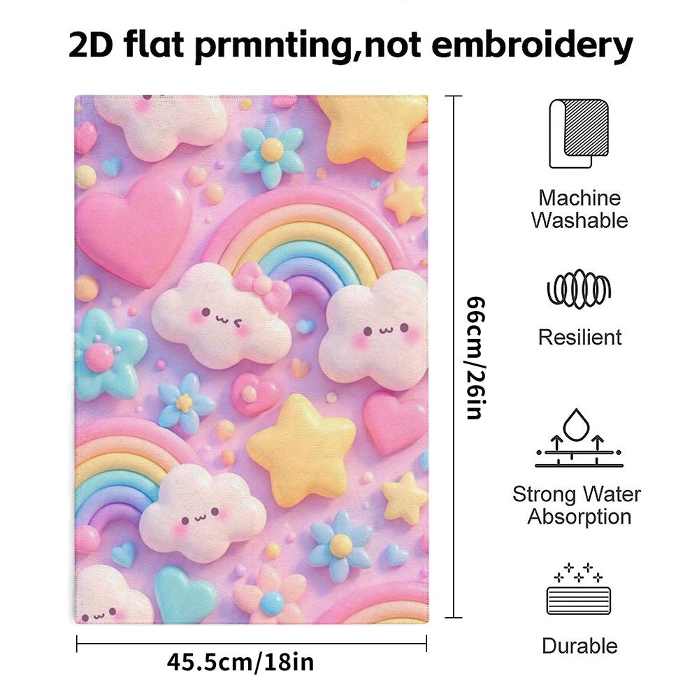 3D Rainbow Cloud Heart Bath Towel, Soft Absorbent Quick-Dry Towel for Bathroom