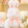 Plush Rabbit Bear Doll With Lace And Checkered Bow Decor For Girls Kids Birthday Gift And Sleep Support