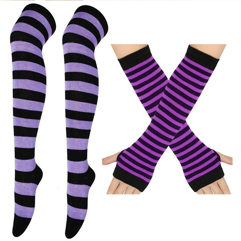 Multi Color Casual Gloves Women Girls Striped Long Socks Over The Knee Socks Thigh High Stockings
