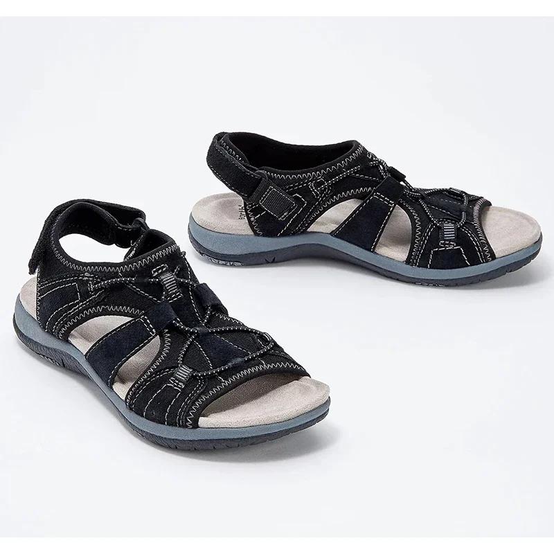 Women's Sandals 2025 Summer New Round Head Breathable Casual Sandals Foreign Trade Large Flat Beach Sandals for Women