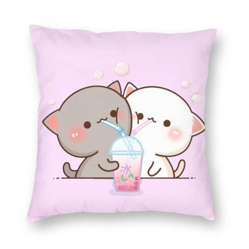 45x45cm Cartoon Cute Peach Blossom Cat Series Pillowcase Living Room Sofa Office Seat Soft Cushion Cover Home Decoration