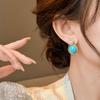 Round synthetic turquoise pearl stud earrings French retro simple fashion earrings niche high-end earrings women
