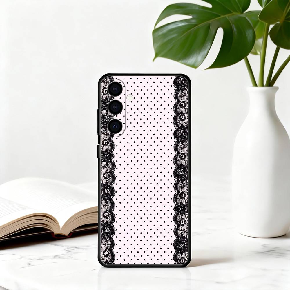

L-Lace polka dot beauty Phone Case Black Silicone Soft For Samsung Galaxy A73,A72,A71,A70,A53,A52,A51 Samsung a70
