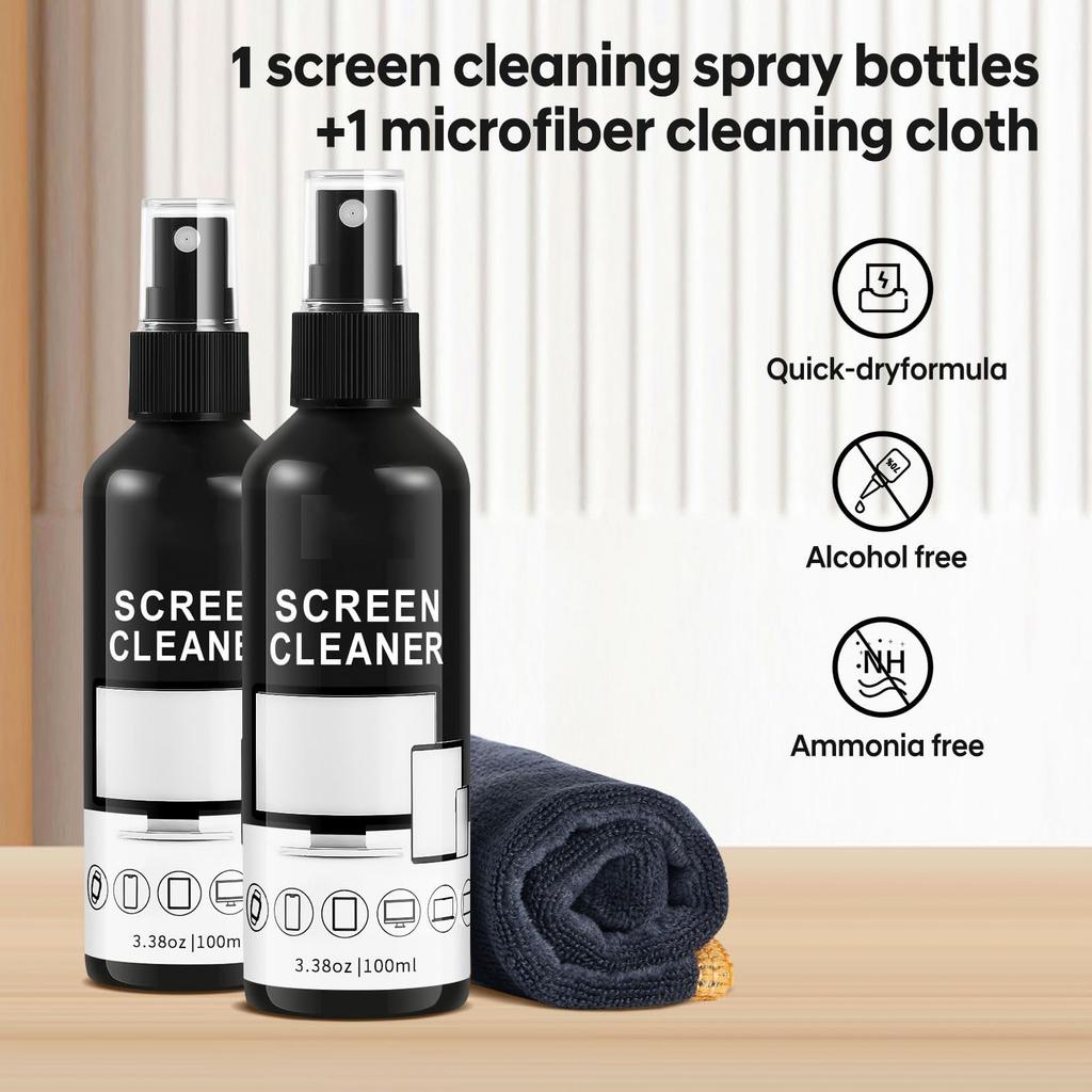 Screen Cleaner Spray Kit-Glass Cleaner Spray and Microfiber Cleaning Cloth,Suitable for a Variety of Glass,Glasses,Camera Lenses