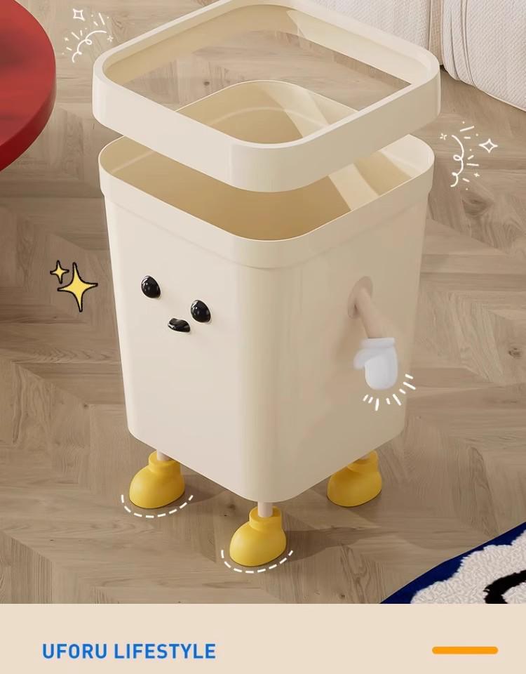 Cute Open-Top Square Trash Can with Press Ring – Large Capacity for Living Room, Bathroom, Kitchen