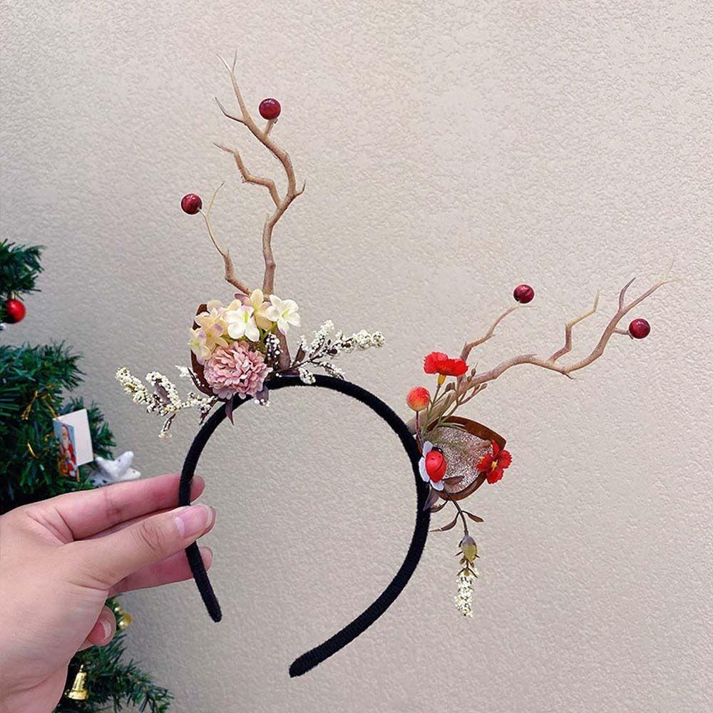 Butterfly Antler Hair Hoop Ball Flower Hairbands Elegant Christmas Elk Headband  Cosplay
