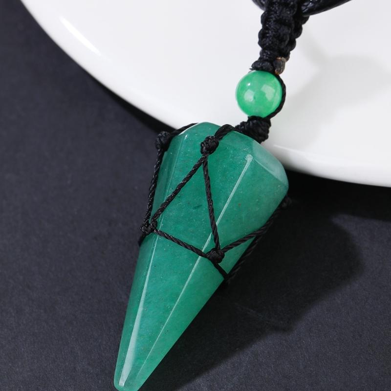 Hexagonal Cone Mesh Pendant Necklace With Natural Opal Gemstones Elegant Portable Jewelry for Women
