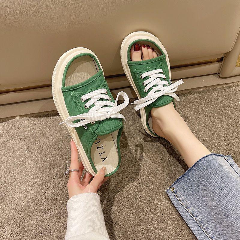 

Женская верхняя одежда, летние тапочки с рыбьим ротом, толстая подошва, модные парусиновые сандалии, универсальные и дышащие 40 зелёный