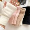 Soft Winter Half Finger Gloves Women Warm Luxury Solid White Plush Knitted Fingerless Gloves Wrist Mittens