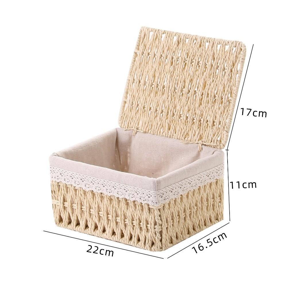 Hand-woven Storage Baskets with Lid/Liner Desktop Sundries Organizer for Closet Shelf