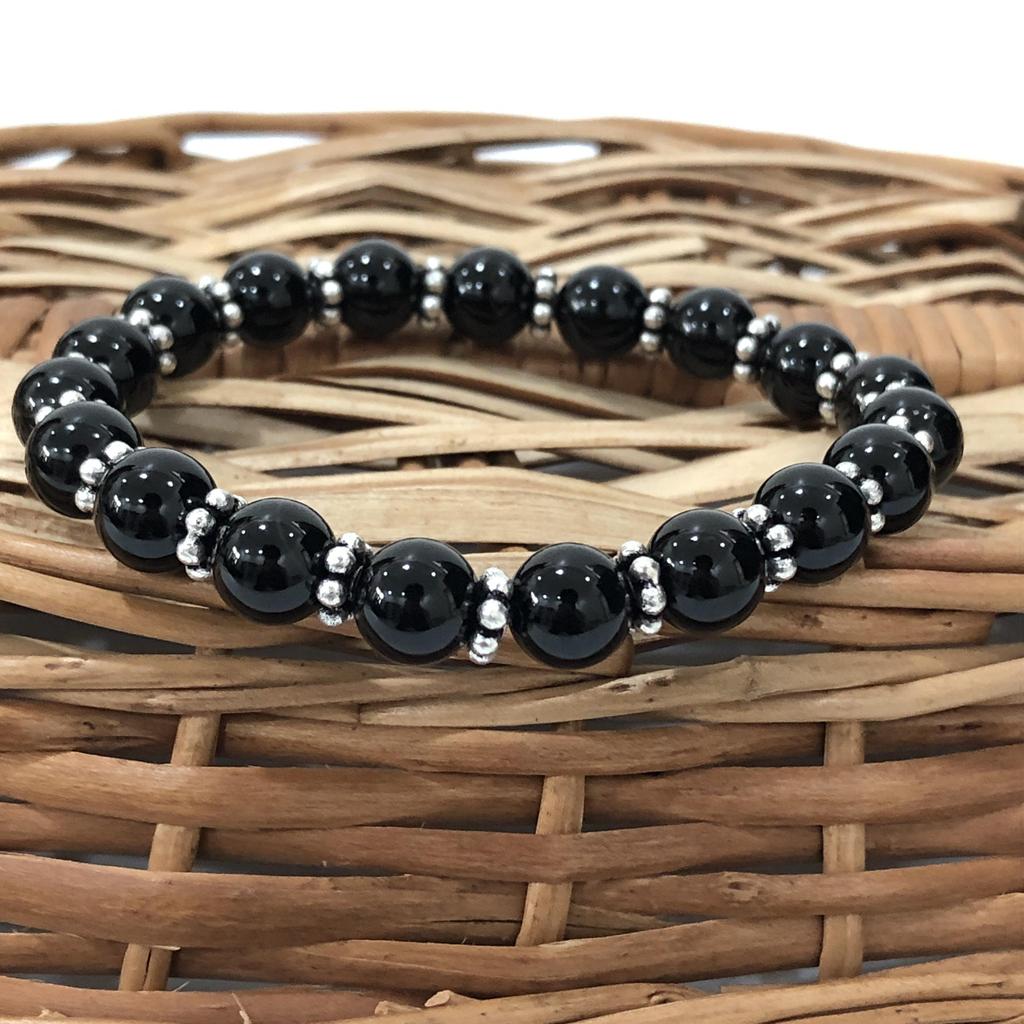 Black Tourmaline Beads Bracelet 7.5" 8mm Beads Chakra Bracelet Handmade Unisex Jewelry For Gift CSB-41