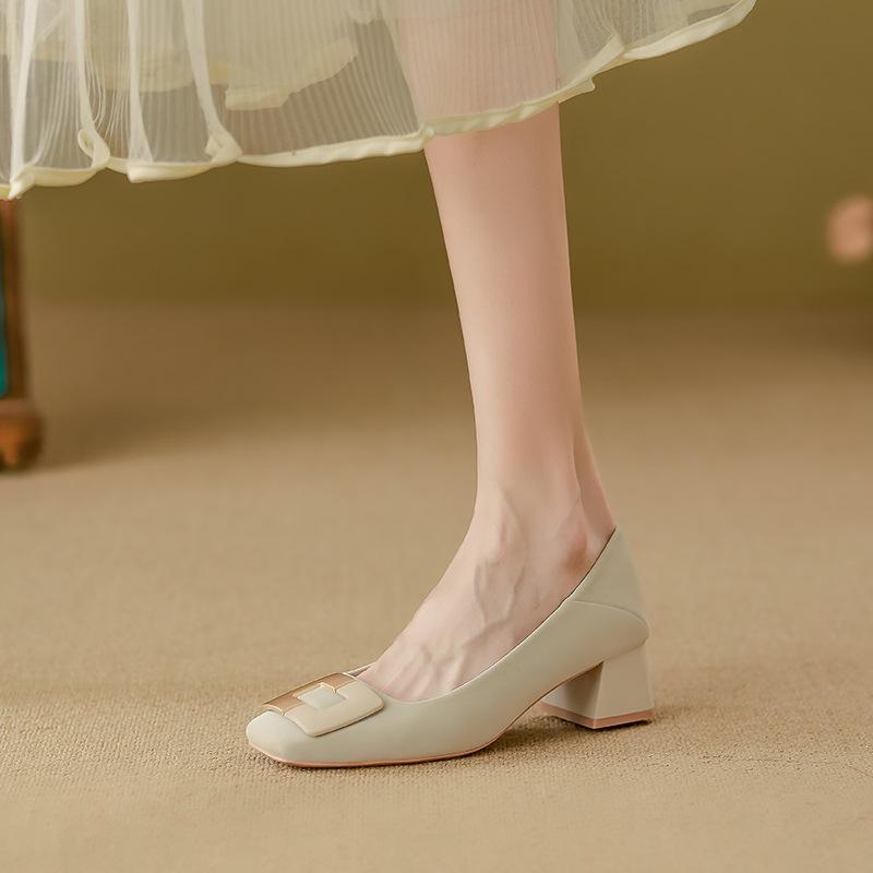 Sheepskin thick heel single shoes women's 2025 new high heels women's wear high-end Chengdu women's shoes professional style women's shoes
