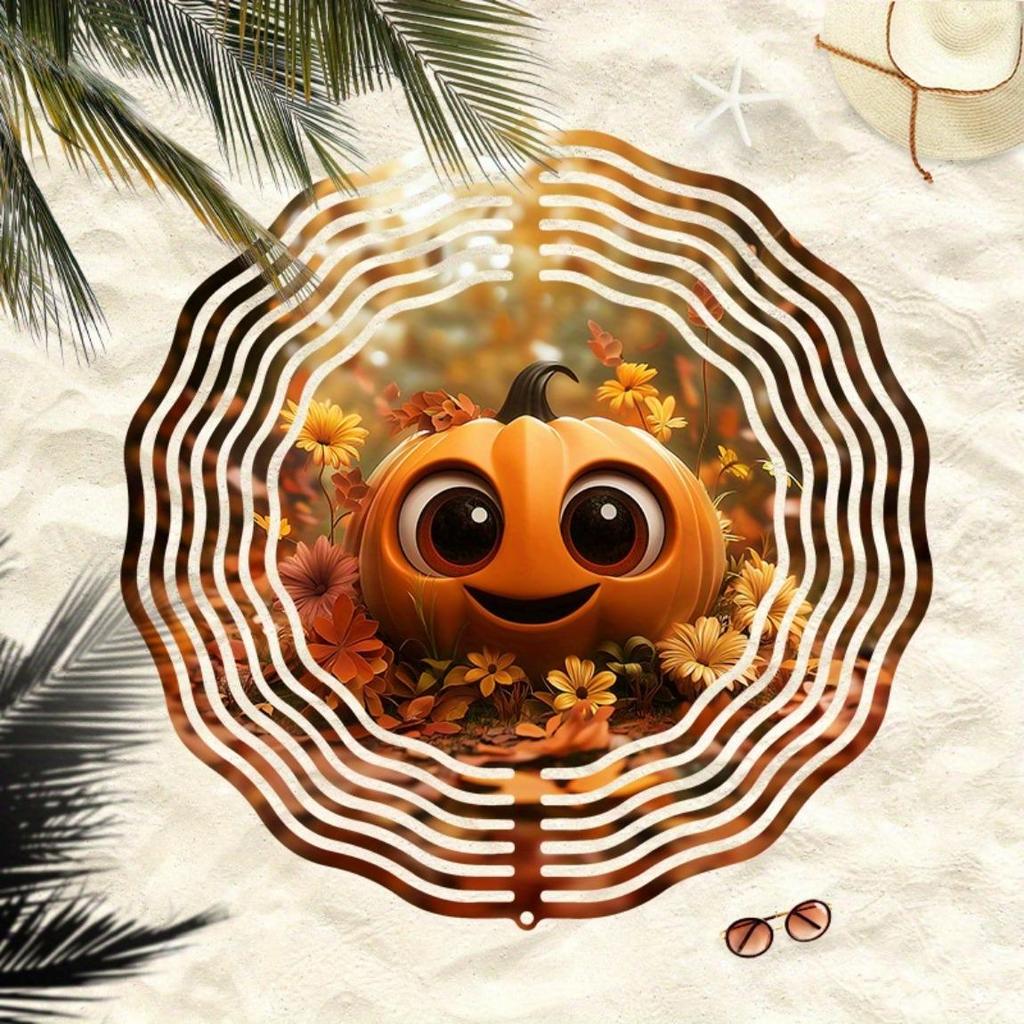 Dynamic Outdoor Windmill with Pumpkin and Autumn Leaf Decoration Infinite Rotation Wind Chime Classic Style for Yard Garden Home