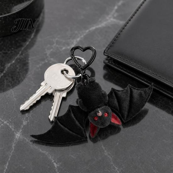 Portachiavi Pipistrello Peluche 1/2/3 Pezzi Ciondolo, Portachiavi con Fibbia a Molla in Lega Nera, Accessorio Stile Goth a Doppio Strato Portali Ali, Occhi Rossi Leggero