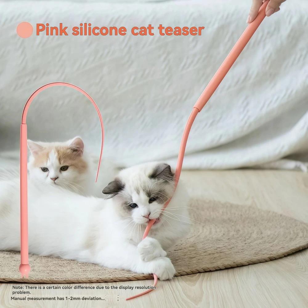 Interactive Silicone Cat Toy Wand Bionic Mouse Tail Teaser Stick for Indoor Cats Boredom Relief Pet Supplies