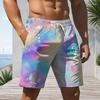 Men Plus Size Colorful Glitter Printed Beach Shorts Drawstring Waist Straight Leg With Side Pockets