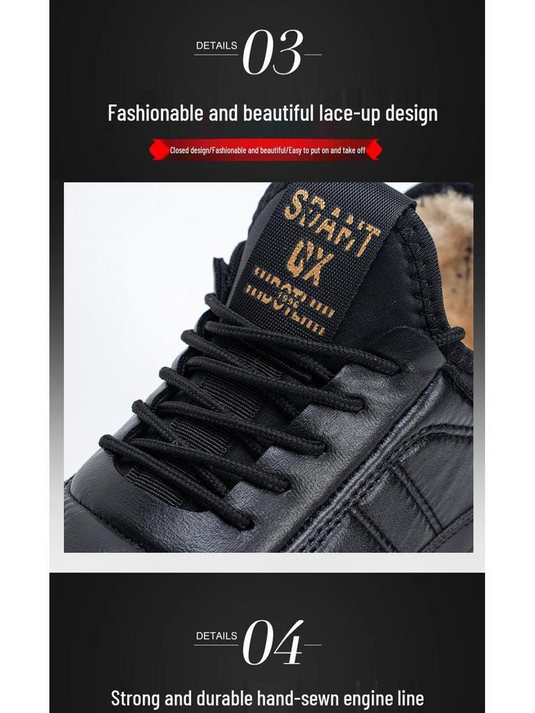 Men's Waterproof Non-Slip Winter Boots: Warm, Velvet, Thick Leather Snow Shoes for Seniors.