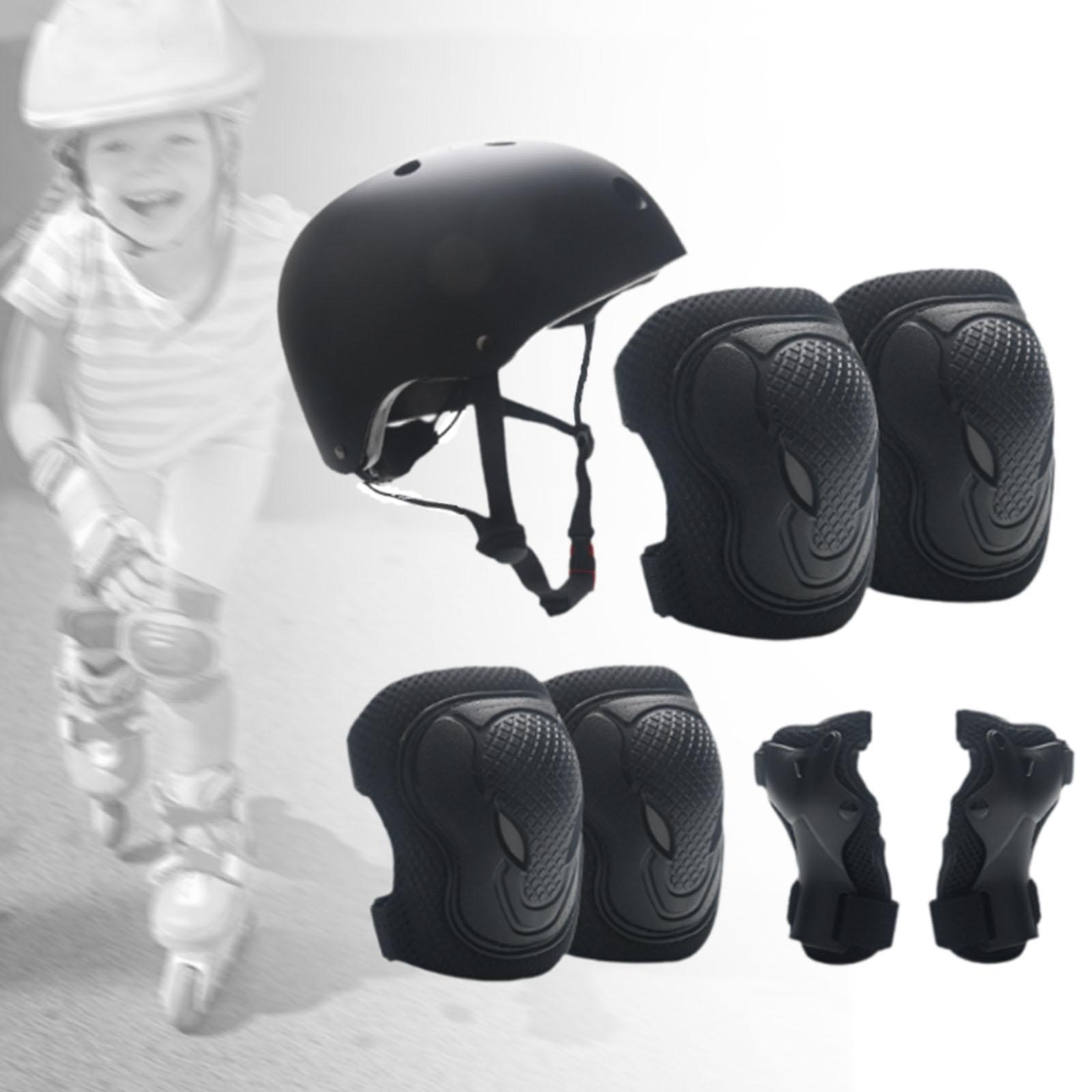 Kids Bike Helmet Teens Skateboard Helmet Impact Resistant Shock Absorbing Skating Helmet Knee Elbow Wrist Pads for Longboard S