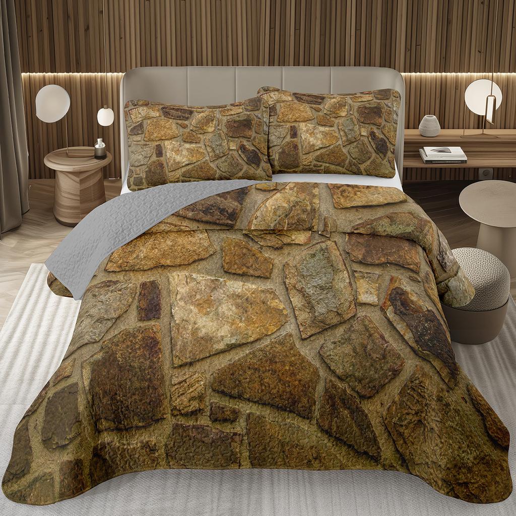 Steinmuster Tagesdecken Queen Abstraktes Marmorierung Überwurf Geometrie Bettwäscheset Für Jungen Mädchen Wendbar Gesteppte Tagesdecke Bezug