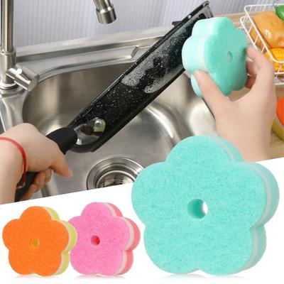 3Pcs Dishwashing Sponge Scouring Pads Flower Shape Sponge Brush Tableware Glass Wash Dishes Sponge Kitchen Home Cleaning Tool