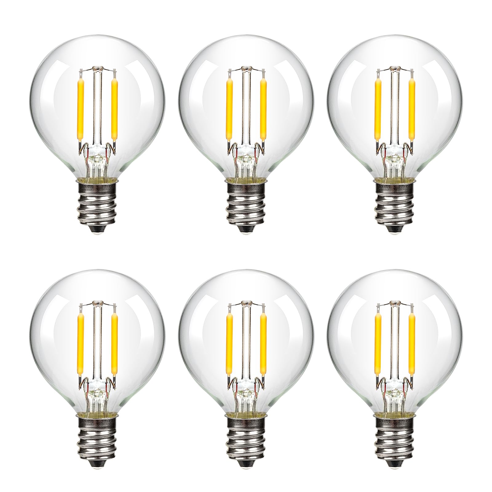 

6-Pack of 6 LED Filament Bulbs, E12 Base, 10W Equivalent, 2700K Warm White, 1W Edison Style, Mini Ball Decorative Bulbs, Ambient Lighting, Night