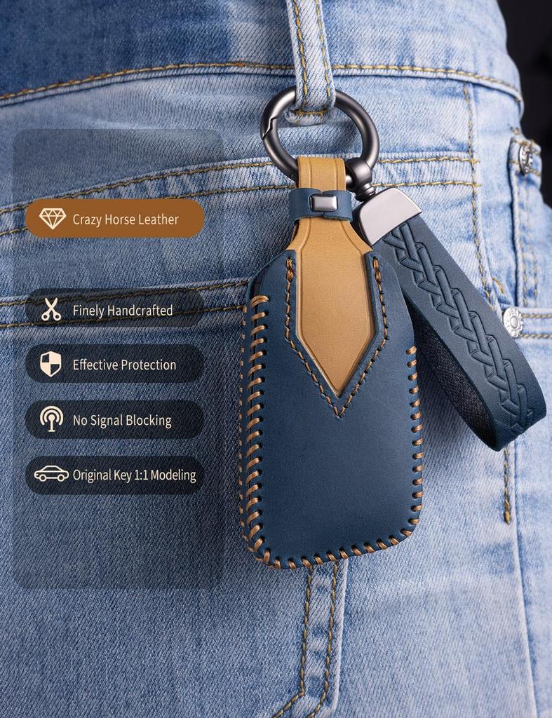 YINEOR Cadillac Key Fob Cover Leather Car Key Case Keychain Smart Key Fob Holder