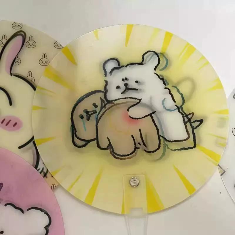 Chiikawa Cartoon Ika Usagi Fan, a Cute Moving Fan with Animation, Summer Hand-Cranked Dynamic Fan