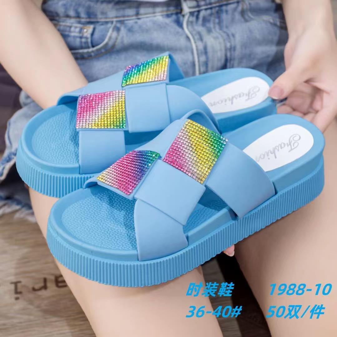 

Разноцветные ромбовидные тапочки женские 2025 новые туфли-маффины на плоской подошве односложные тапочки на платформе пляжная обувь для отдыха на море верхняя одежда 40