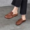 Skórzane Zewnętrzne Płaskie Kapcie Retro Okrągły Nosek Miękka Podeszwa Damskie Wsuwane Buty
