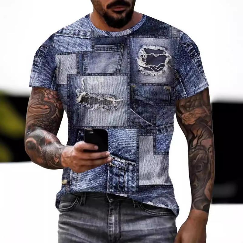 2025 Lato Krótki Rękaw Amerykański High Street Retro Wszechstronny Styl Męski Luźny Modny Marka Krótki Rękaw