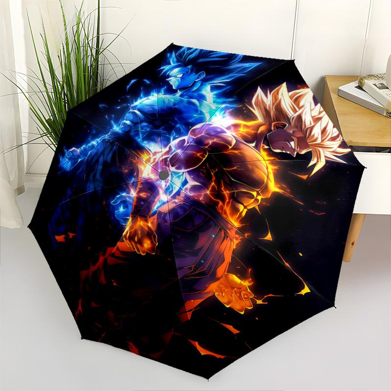 1 PC Automatic Folding Umbrella - Son Goku Pattern Portable Foldable Design With 8 Ribs Christmas Birthday Gifts