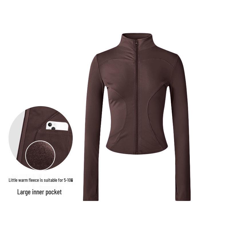 Damska pluszowa kurtka slim fit na wiosnę i jesień - przylegający do talii top do jogi